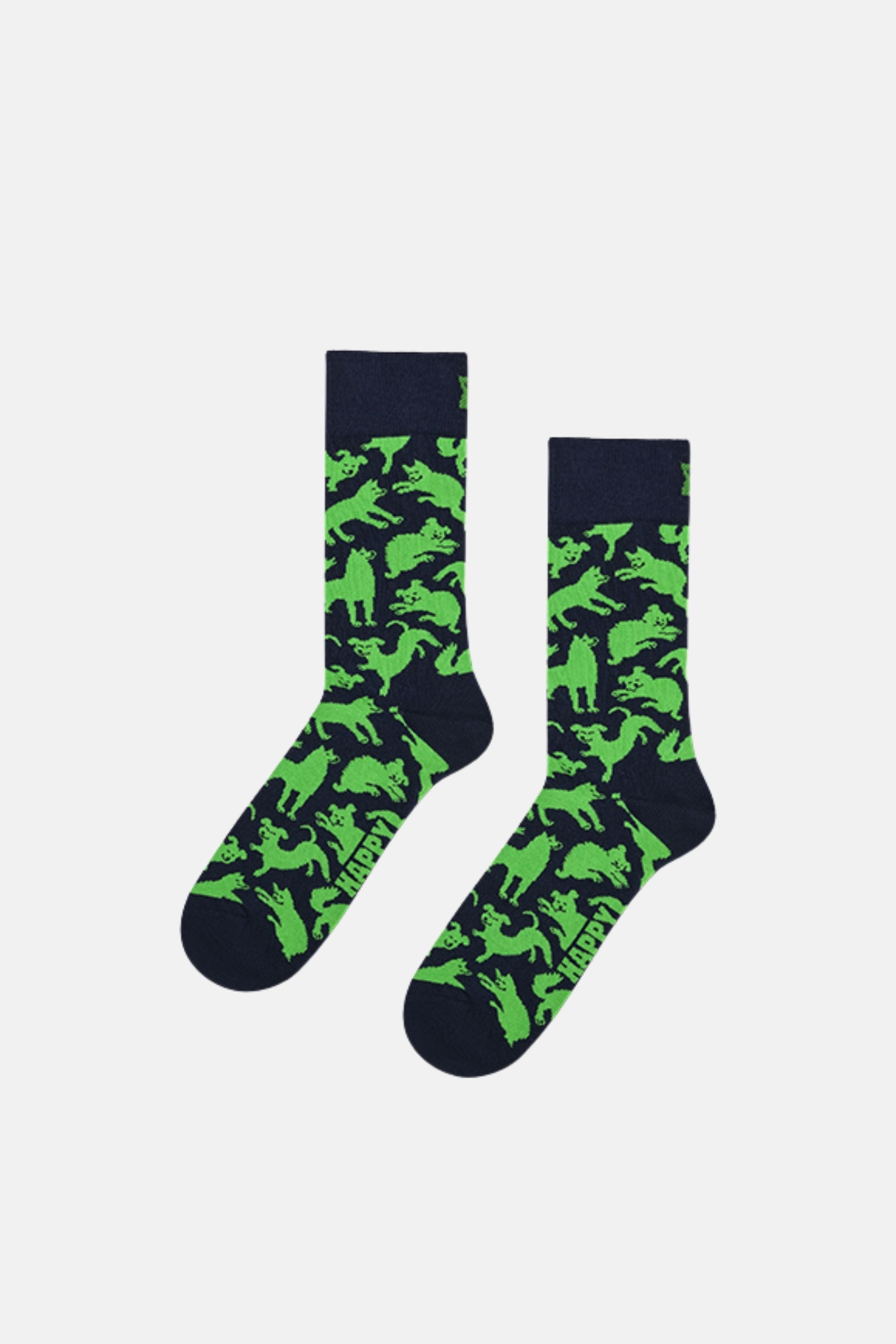 Happy Socks - Lacivert Köpek Desenli Pamuklu Çorap