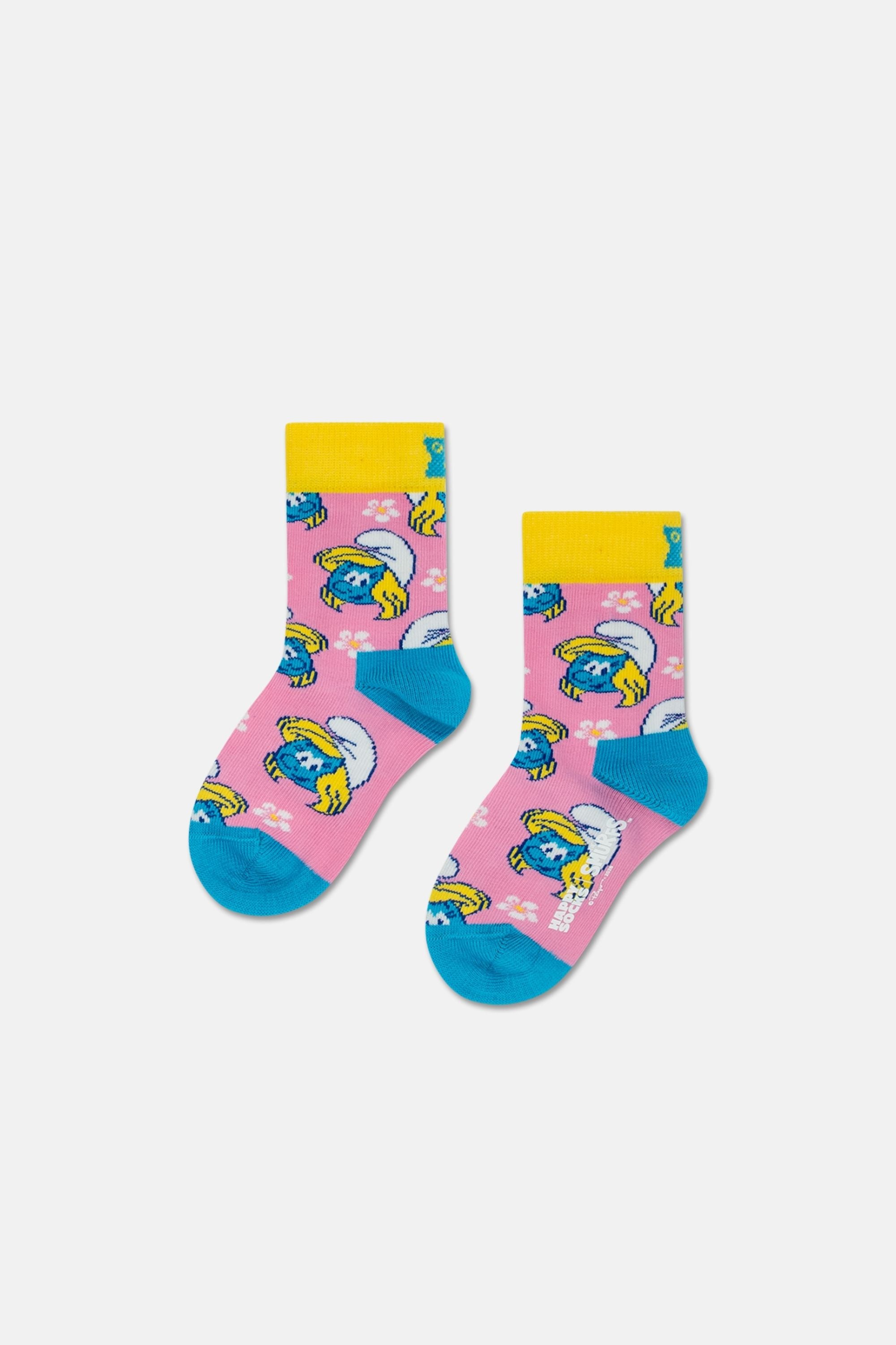 Happy Socks - Açık Pembe Şirine ve Çiçek Desenli Çocuk Pamuklu Çorap