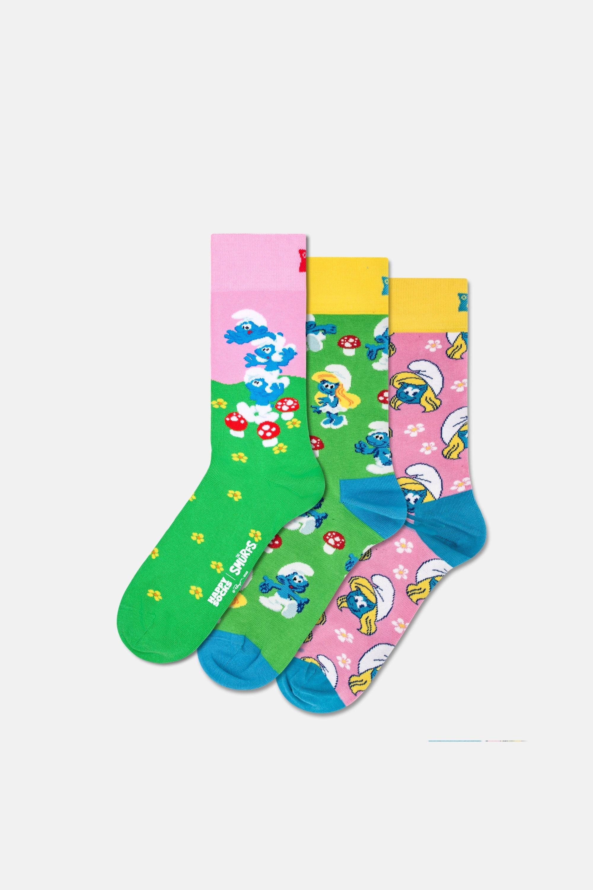 Happy Socks - Açık Pembe 3’lü Şirinler Desenli Pamuklu Çorap Seti