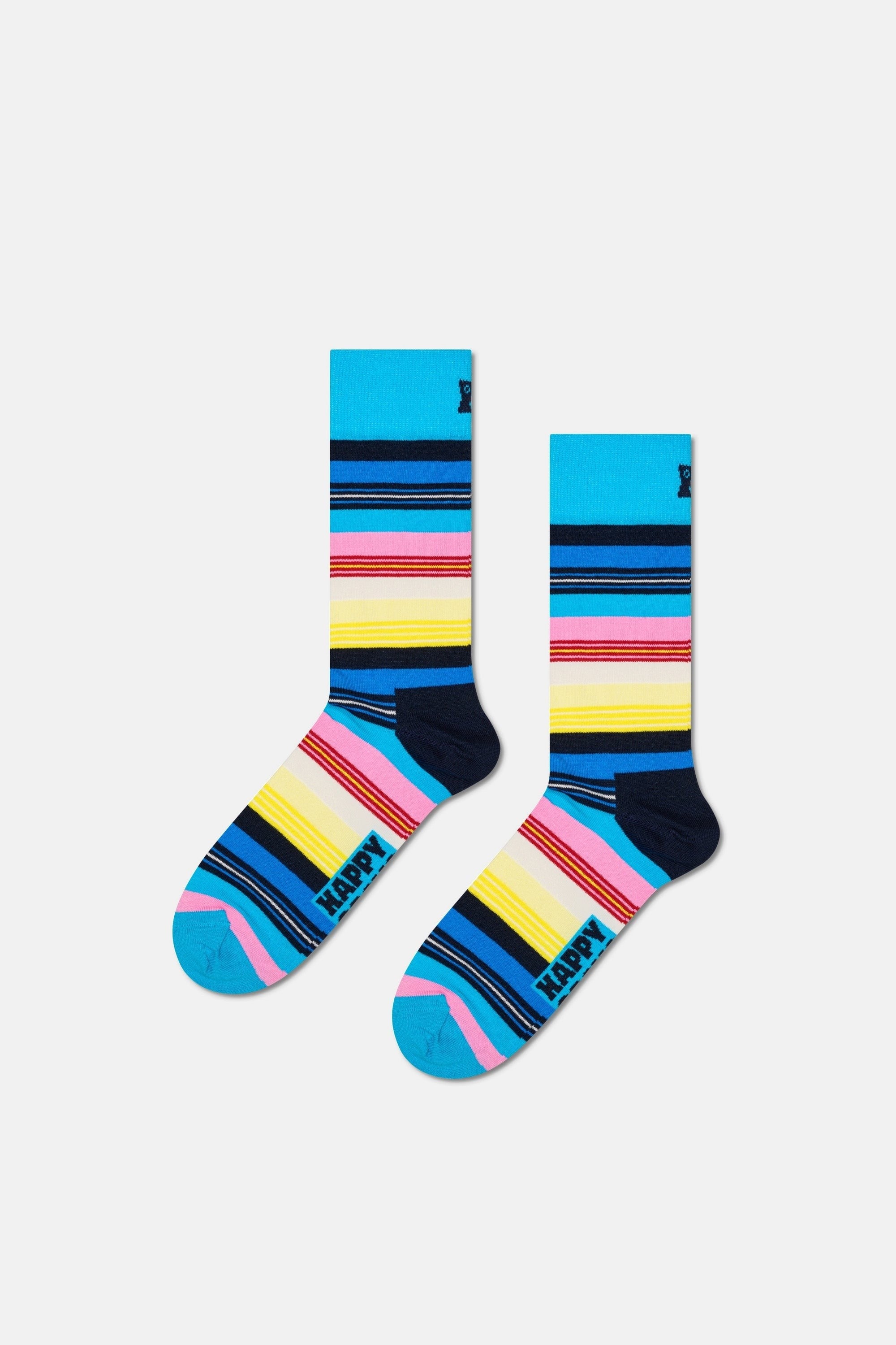 Happy Socks - Çok Renkli Kare ve Çizgi Desenli Pamuklu 3’lü Çorap Seti
