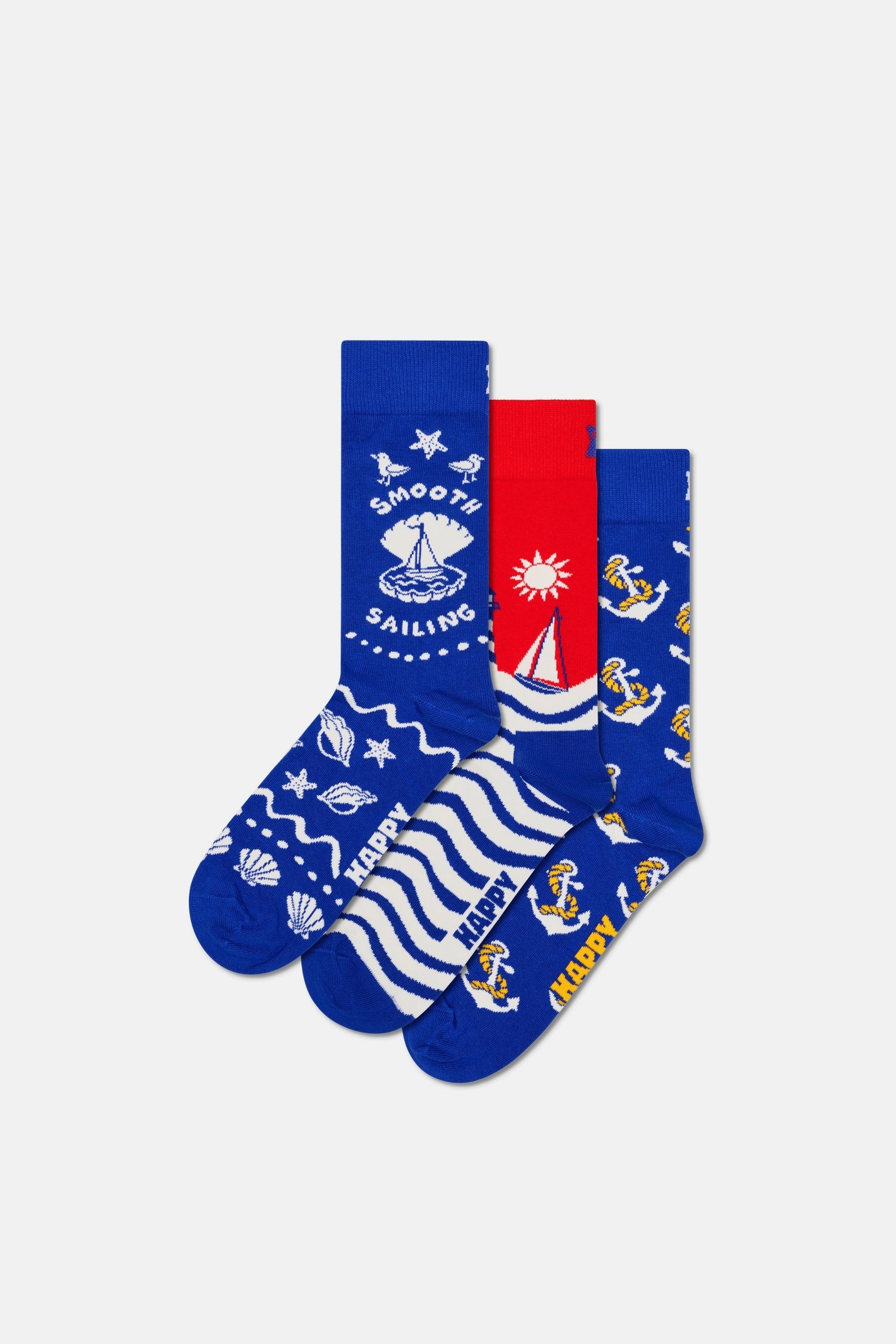 Happy Socks - Çok Renkli Sahil Temalı Pamuklu 3’lü Çorap Seti