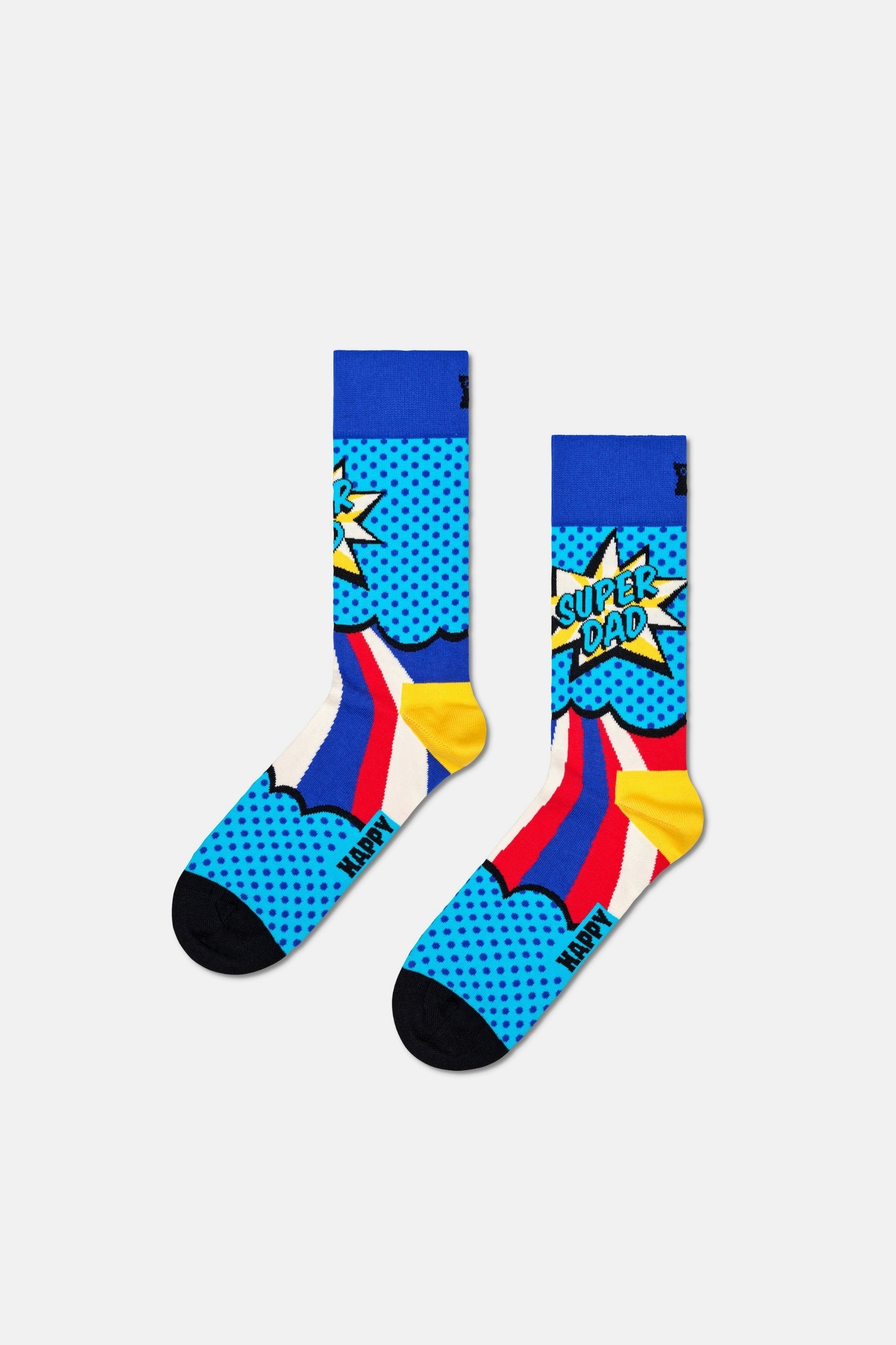 Happy Socks - Çok Renkli Süper Baba Temalı Pamuklu 3’lü Çorap Seti