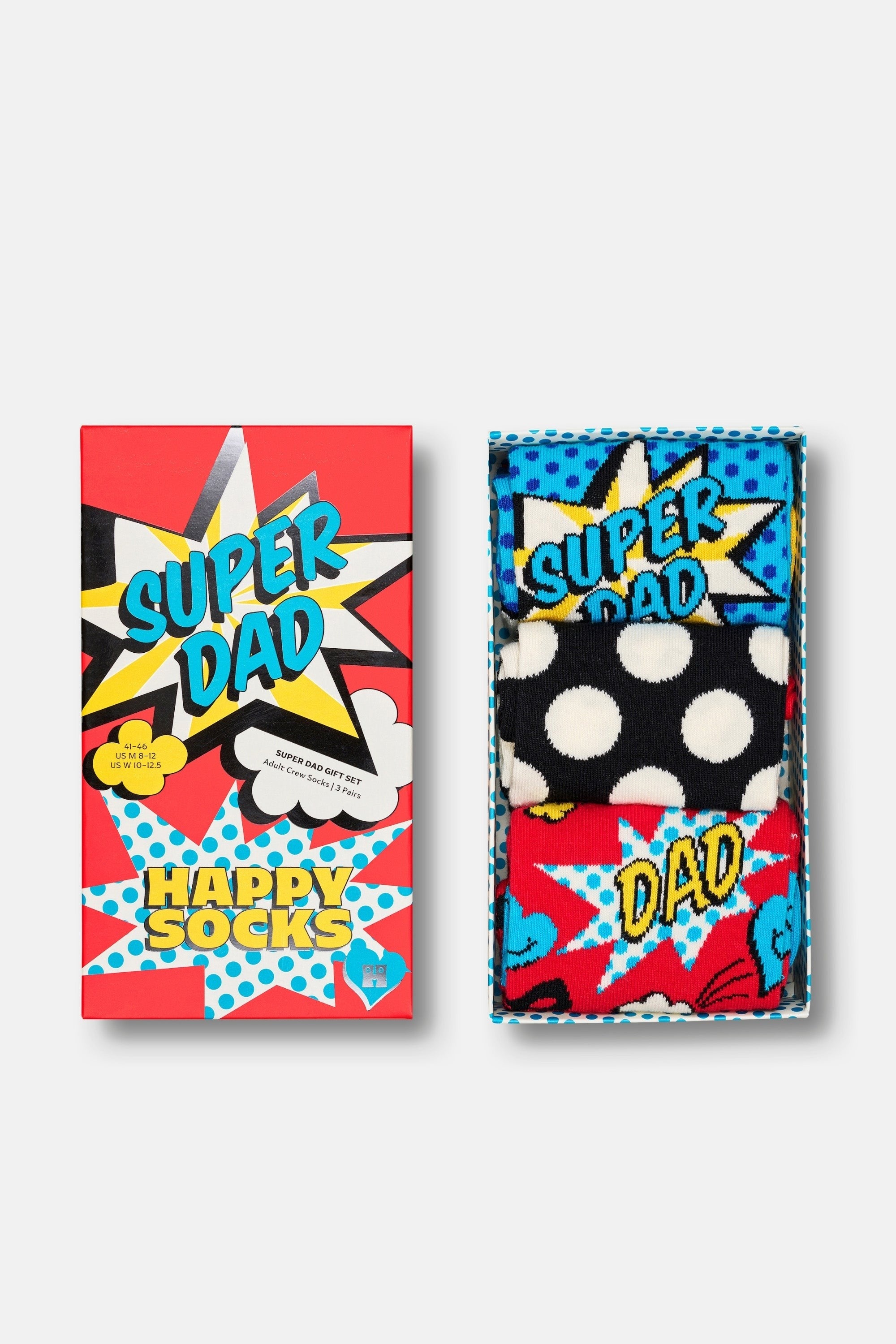 Happy Socks - Çok Renkli Süper Baba Temalı Pamuklu 3’lü Çorap Seti