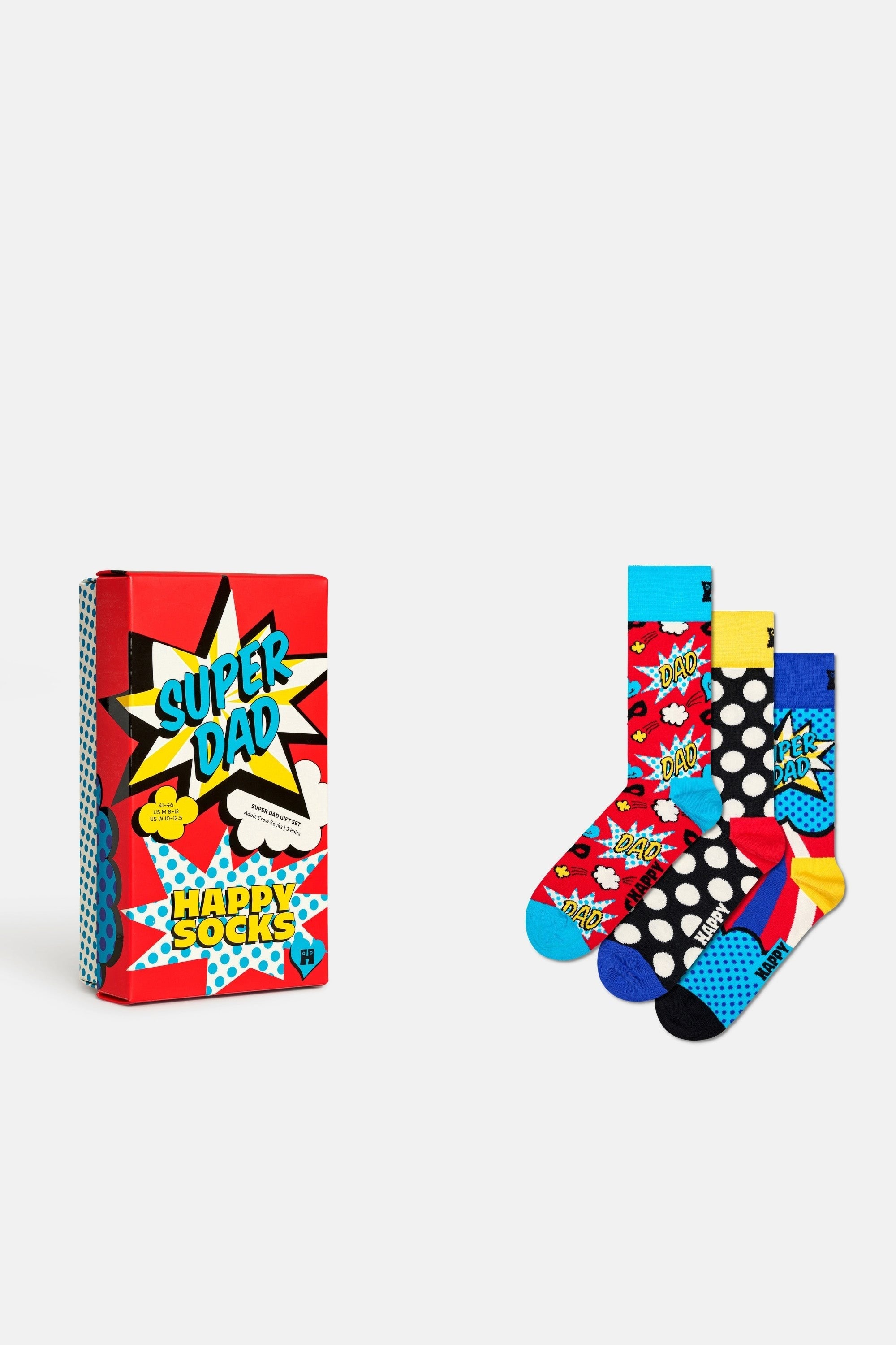 Happy Socks - Çok Renkli Süper Baba Temalı Pamuklu 3’lü Çorap Seti
