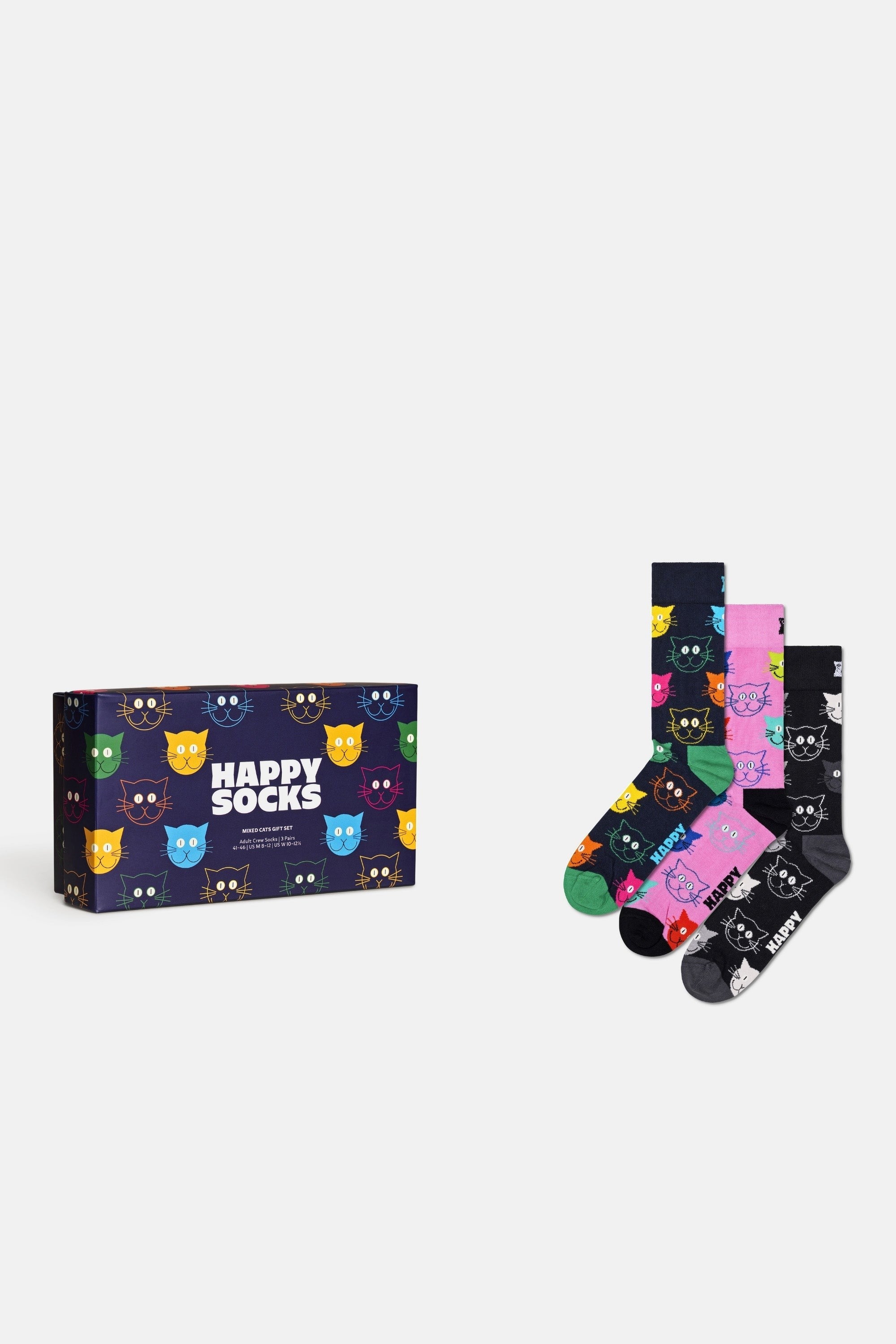 Happy Socks - Çok Renkli Kedi Desenli Pamuklu 3’lü Çorap Seti